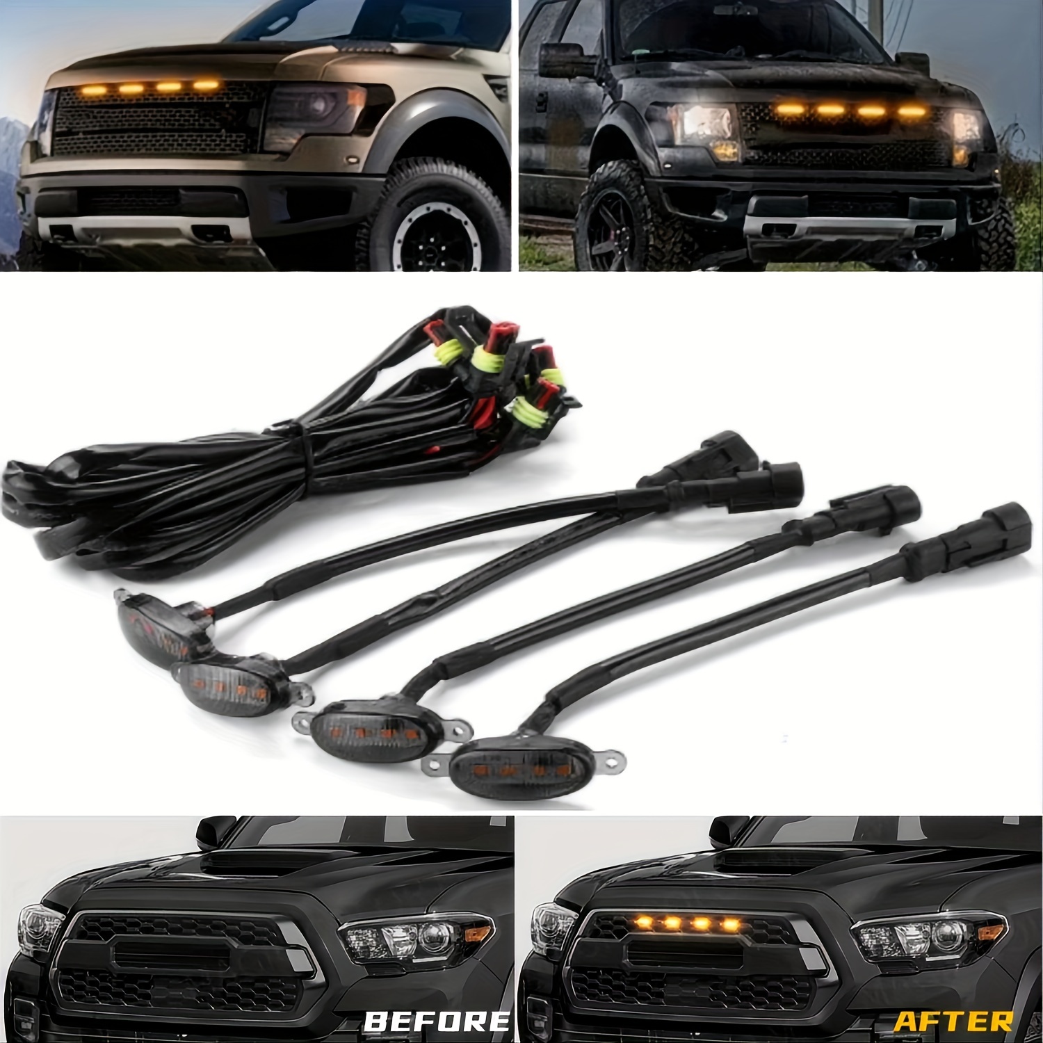 Running Gear Accessories - 4Pcs/set Car LED Grille Light Yellow